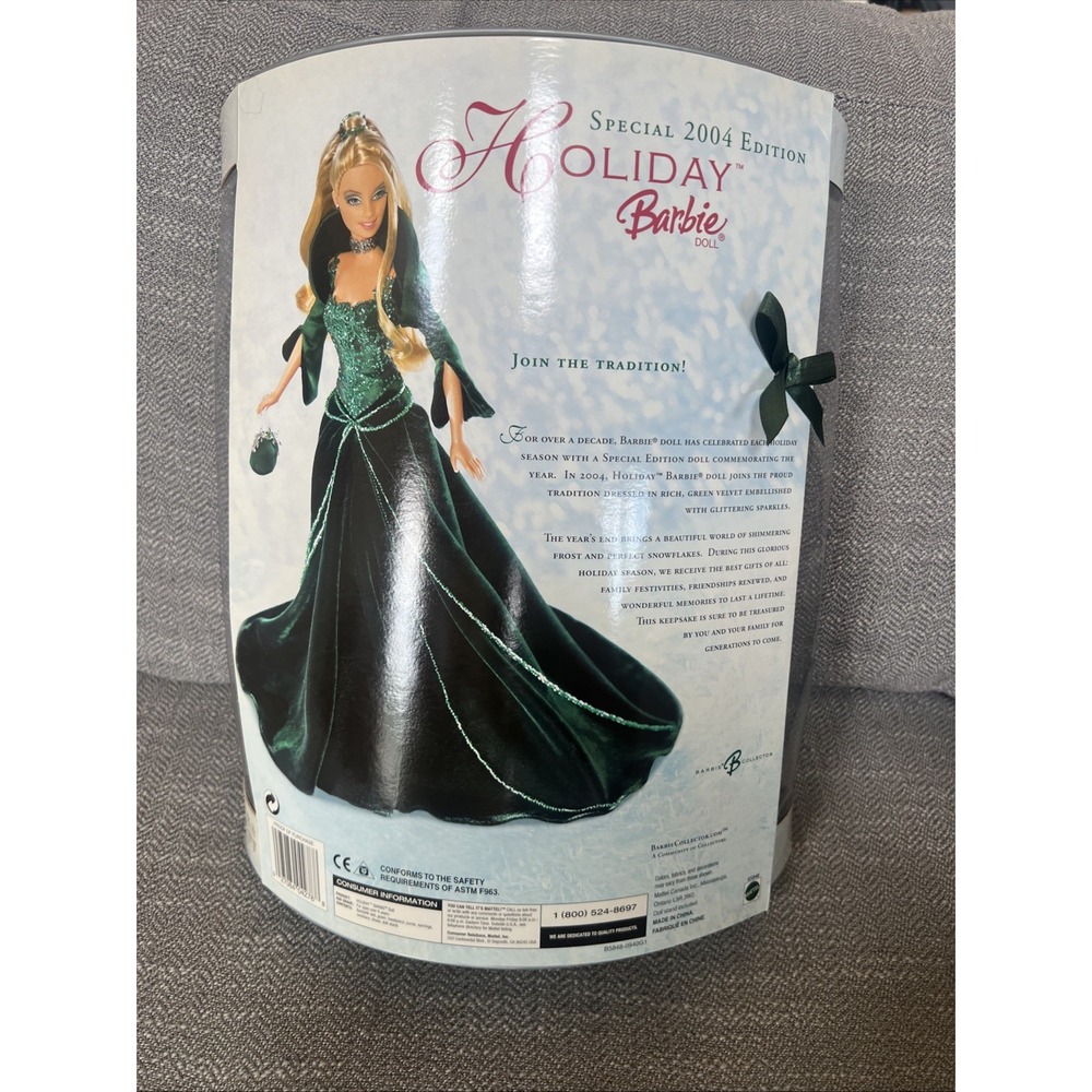 2004 Mattel Special Edition Holiday Barbie Doll Collector Blonde Green Dress - Picture 6 of 9